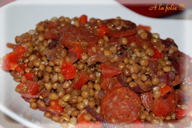 EMINCE DE POULET AUX LENTILLES ET AU CHORIZO