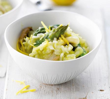 Risotto aux asperges, champignons et zestes de citron